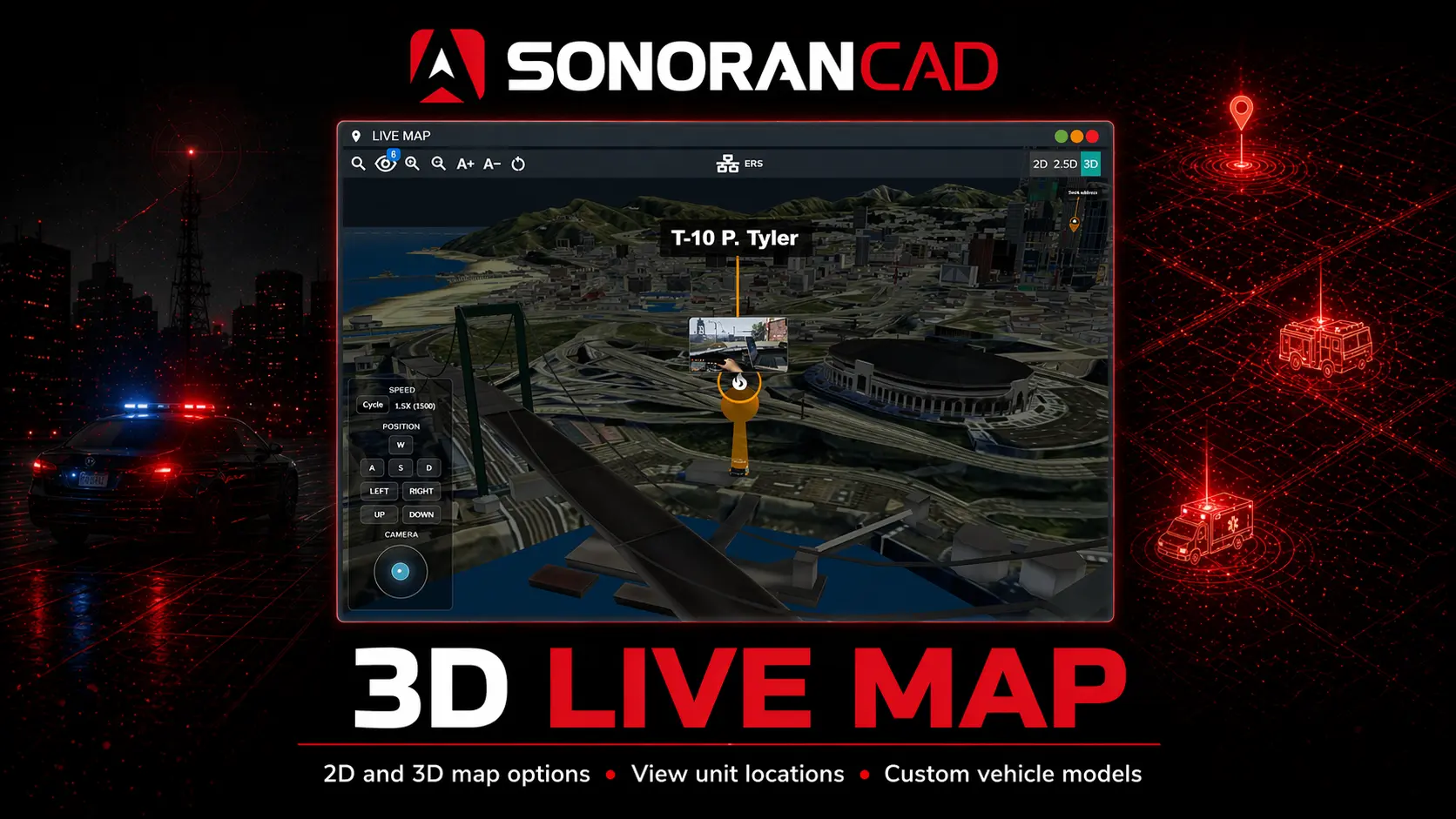 Sonoran CAD FiveM live map showing active units